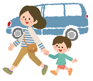 親子と自動車のイラスト